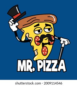 
ILLUSTRATION MR. PIZZA WITH HAT AND CANE