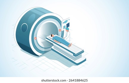illustration of MRI scanner medical equipment for diagonisis medical research and disease detection