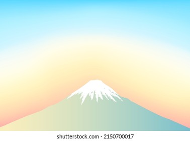 Illustration of Mt. Fuji at dawn and the gradation sky. Postcard size Horizontal. Vector illustration.