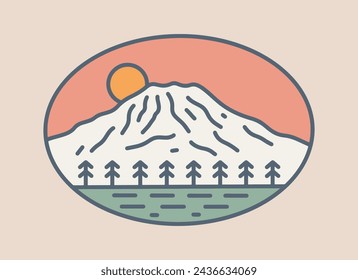 Ilustración del parque nacional de Mt Rainier en diseño simple de estilo mono línea para insignia, camiseta, pegatina, etc