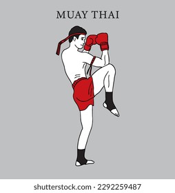 Illustration of a Muay Thai, Thai boxing, drawing style vector.