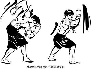 Illustration of a Muay Thai Fighter Kicking