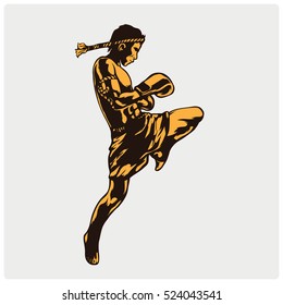 Illustration of a Muay Thai Fighter Kicking.

