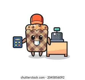 Illustration of muffin character as a cashier , cute design