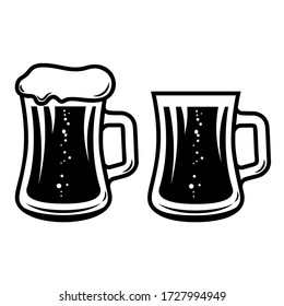 Illustration of mug of beer in engraving style. Design element for logo, label, sign, poster, t shirt. Vector illustration