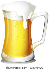 Illustration of a mug full of cold beer on a white background