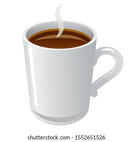 illustration of the mug with hot coffee on the white background