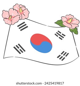 Illustration von Mugunghwa und der Nationalflagge von Korea (Taegeukgi).