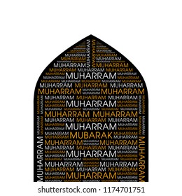 Illustration of Muharram Mubarak with intricate shape of Arabic door for the celebration of Muslim community festival.