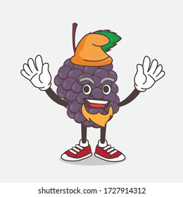 An illustration of Mulberry Fruit cartoon mascot character performed as an Elf on the stage