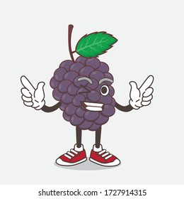 An illustration of Mulberry Fruit cartoon mascot character with Winking eye