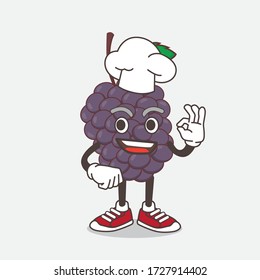 An illustration of Mulberry Fruit cartoon mascot character in a chef dress and white hat