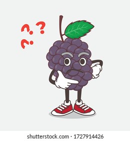An illustration of Mulberry Fruit cartoon mascot character in a confused gesture