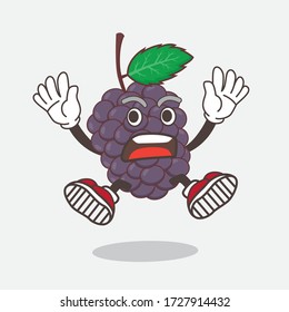 An illustration of Mulberry Fruit cartoon mascot character with shocked gesture