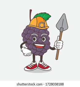 An illustration of Mulberry Fruit cartoon mascot character as cool miner