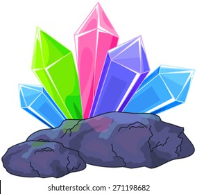 Illustration of a multi colored quartz crystal