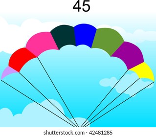 Illustration of multi coloured air balloon with sky background	