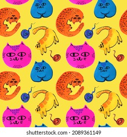 Illustration of multicolored cats fun