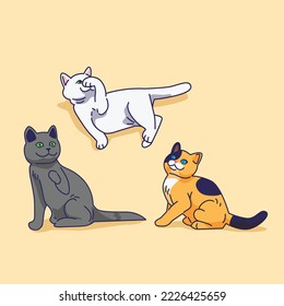 
illustration of multicolored cute cats in various poses