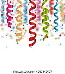 Illustration multicolored paper serpentine and confetti for holiday background - vector