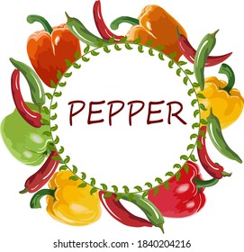 Illustration with multi-colored pepper.Multi-colored peppers in an illustration with text.