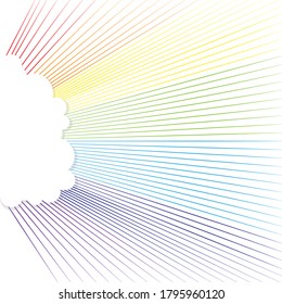 Illustration of multicolored sunbeams from behind a cloud.