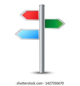 Illustration of a multicolored triple road signpost with a shadow