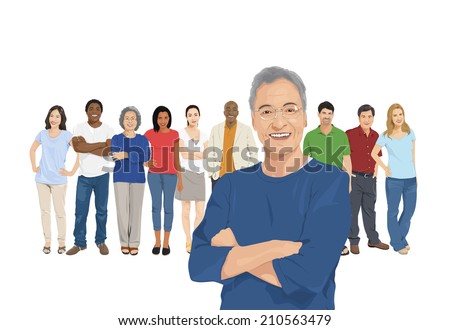 Illustration of Multiethnic People with Contrast
