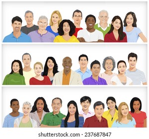 Illustration of Multiethnic People in a Row