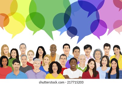 Illustration of Multiethnic People and Speech Bubble