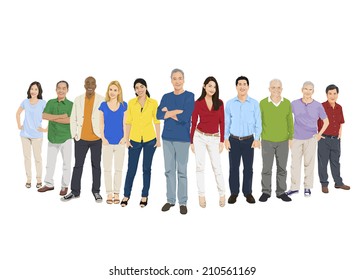 Illustration of Multiethnic People Standing Isolated on White