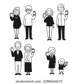 An illustration of multi-generational people holding smartphones.