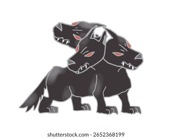 Ilustração de um cão preto multi-cabeça Cerberus