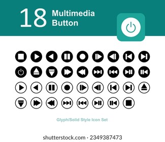 Illustration of Multimedia Button Collection design Glyph Icon. Multimedia Button Solid Icon Pack. Set of Multimedia Button Glyph Icon