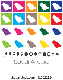 Illustration of Multiple Colours with Pointers of the map of Saudi Arabia