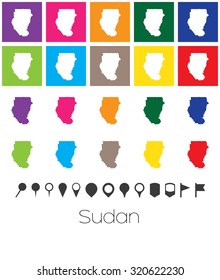 Illustration of Multiple Colours with Pointers of the map of Sudan