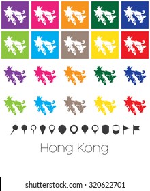 Illustration of Multiple Colours with Pointers of the map of Hong Kong