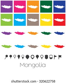 Illustration of Multiple Colours with Pointers of the map of Mongolia
