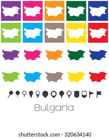Illustration of Multiple Colours with Pointers of the map of Bulgaria