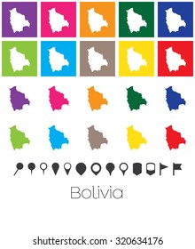 Illustration of Multiple Colours with Pointers of the map of Bolivia