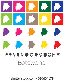 Illustration of Multiple Colours with Pointers of the map of Botswana