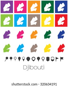Illustration of Multiple Colours with Pointers of the map of Djibouti