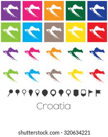 Illustration of Multiple Colours with Pointers of the map of Croatia