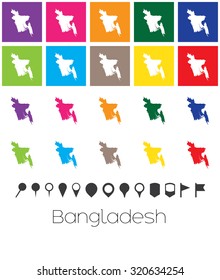 Illustration of Multiple Colours with Pointers of the map of Bangladesh