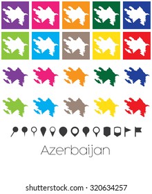 Illustration of Multiple Colours with Pointers of the map of Azerbaijan