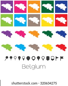 Illustration of Multiple Colours with Pointers of the map of Belgium