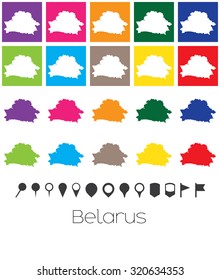 Illustration of Multiple Colours with Pointers of the map of Belarus