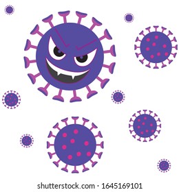 Illustration of multiple coronaviruses flying.