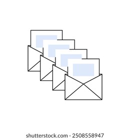 Ilustração de vários envelopes, simbolizando e-mail, mensagens e troca de dados. Perfeito para tópicos sobre comunicação, marketing por e-mail e compartilhamento de informações em formatos digitais.