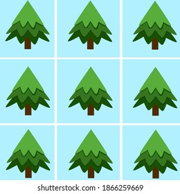 Illustration multiple green christmas trees in a row cartoon christmas decorations